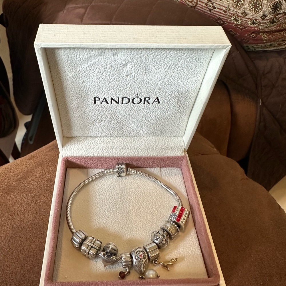 Pandora Silver Snake Bracelet with Charms and Free Pandora Pendant - Picture 2 of 6